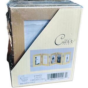 Vintage Carr Folding Brushed Gold Brass Standing 5 Picture Photo Frames 2.3x3.5”